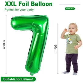 Dark Green 7 Balloons, 40 Inch Large Foil Balloons Number 7 Green, Self Inflating Helium Balloons Number 7 for Boys Girls Birthday Party Jungle Football Party Decorations Supplies (Dark Green#7)