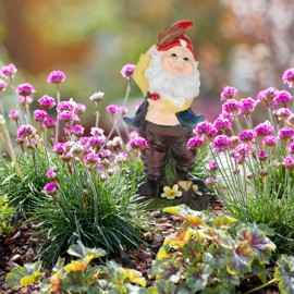 Relaxdays Garden Gnome with Ladybird, Weatherproof, Frost-Proof, HBT 24.5 x 11 x 11 cm, Garden Figure Gnome, Artificial Stone, Colourful