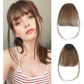 Flequillos Postizos, Postizo Pelo Clip de Flequillo Flequillos de Extensiones Natural Clip Una Pieza Clip in Fringe Bangs Clip en Flequillo Francés Hair de Cabello Extensiones de Cabello Clip Prótesis Capilar para Mujer (Marrón claro)
