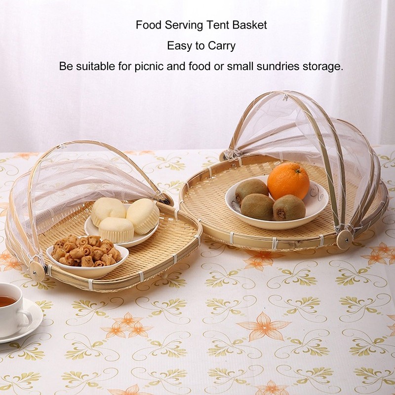 2Pcs Food Serving Tent Basket Fly Skeeter Insect Resistant Bamboo
