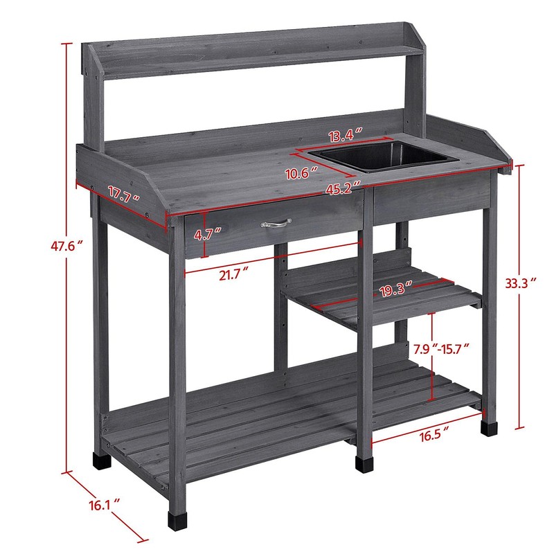 Yaheetech Outdoor Potting Bench Table Potters Benches Garden Workstation for