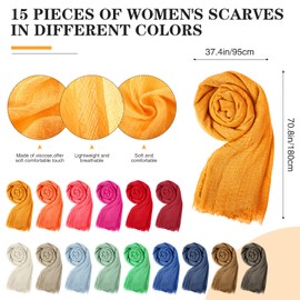 Janmercy 15 Pieces Hijab Scarfs for Women All Seasons Muslim Head Scarf Long Stylish Soft Wrap Shawl, 15 Color(Vibrant Color)
