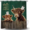 Funny Highland Cow Shower Curtain Rustic Bull Vintage Wood Board