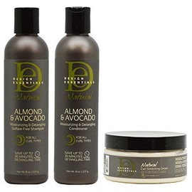Design Essentials Almond/Avocado Moisturizing and Detangling Sulfate Free Shampoo & Conditioner 8oz & Curl Stretching Cream 7.5oz Set by Design Essentials
