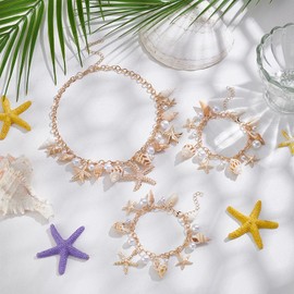 UNICRAFTALE Shell Starfish Necklace Bracelet Sets for Women 1Pc Shell Conch Statement Chunky Necklace 2Pcs Starfish Pearl Bracelet Golden Mermaid Costume Summer Beach Jewelry for Party