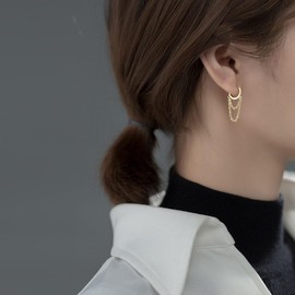 WOVEE Hoop Earrings Gold/Silver with Chain Pendant Chain Small 8 mm Earrings Silver 925 Hanging Gold-Plated Earrings with Chain Connected Silver Earrings 925 Women Men, Silver