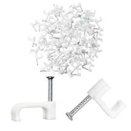 Fasttend Flat Cable Clip Nail Fastener Wire Storage for Cable Fixing Square White 10mm 100pcs