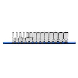 MIXPOWER 3/8" Drive Mid-Length Socket Set with Storage Rails, 14-Piece, 6 Point, 6-19mm, CR-V, Metric, Semi-Deep Socket Set