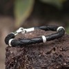 NOVICA Artisan Handmade Men's Leather Braided Bracelet Collectible Silver Wristband