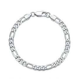 LuxGoth Stainless Steel Figaro Link Chain Bracelet Diamond-Cut Figaro Chain Bracelet 5 mm for Men Silver (7.5 Inches) GTS-B1B45055