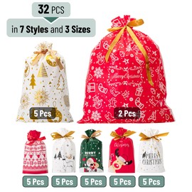 Mr. Pen- Christmas Drawstring Gift Bags, 32 pcs, Christmas Gift Bags Assorted Sizes, Christmas Bags with Drawstring, Christmas Gift Bags Bulk, Drawstring Christmas Gift Bags Drawstring, Gift Wrap Bags