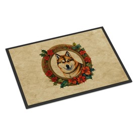 Caroline's Treasures DAC2297MAT Akita Christmas Flowers Doormat Front Door Mat Indoor Outdoor Rugs for Entryway, Non Slip Washable Low Pile, 18H X 27W