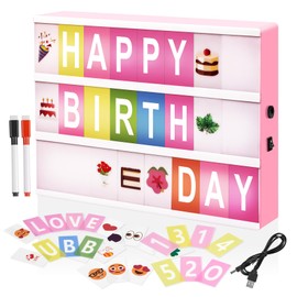 Cinema Light Box - A4 Size 16 Color Changing Light Up Message Board with 400 Letters Symbols for 8 9 10 Years Old Girl Birthday Gifts, Festival, Chrismas, Wedding, Party etc. (Pink Box)