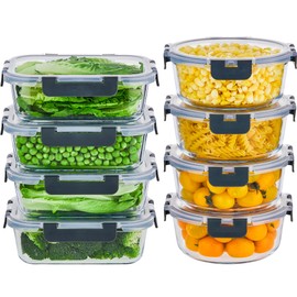 Wancilock 16pcs Rectangular 35oz Food Storage Containers – 4.4 Cup Glass Meal Prep Containers, Dishwasher, Freezer, and Oven Safe – Reusable Glass Food Containers for Meal Prep (8 Sets)