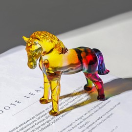 LONGWIN Handcrafted Glass Horse Figurines Collectible Decor for Home, Elegant Realistic Crystal Horse Status Animal Sculpture