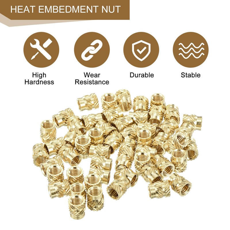 sourcing map 100Pcs M5x8x7mm Knurled Insert Nut, Brass Knurled Threaded