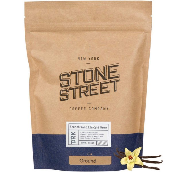 Stone Street Cold Brew Flavored Coffee, Natural French Vanilla Flavor, Low Acid, 100% Colombian, Gourmet Coffee, Coarse Ground, Dark Roast, 1 LB…