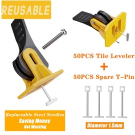 FACITE Tile Leveling System Kit 1/8 Tile Spacers Reusable 50pcs Leveler Tile Tools for Installation+50pcs Replaceable Spare Steel T-Pin Upgraded Adjustable Fit 8-12mm Tile Floor Leveling Compounds Set