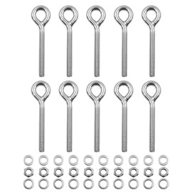 Pack of 10 ZONADAH M8 Eye Ringbolt Long Shank 304 Stainless Steel Closed Weld Coil Screw Threaded Rod for Hammocks, Swing Chair, Garden, Boat, Yacht, Marine