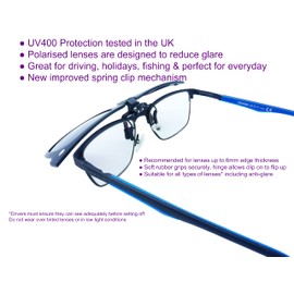 GoOpticians Sturdy Retro Style Polarised Clip On Flip Up Sunglasses (Grey/Blue Reflex)
