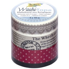 folia 26401 - Washi Tape, Klebeband aus Reispapier, 4er Set Vintage - ideal zum Verzieren und Dekorieren