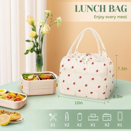 Vortix Women's Lunch Bag, Insulated Lunch Bag with Waterproof/Oil Lining Material, Small Cooler Bag for Travel, Portable Lunch Bag for School, Work, Picnic, Travel (Beige)