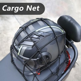 GZXUNFA Small Cargo Net with 6 Thicken Hooks, 15"x15" Stretches to 30"x30", 2Pcs Helmet Net with 2"x2" Small Mesh for Motorcycle, Bike, Surfboard, Canoe, Scooter Accessories (Black)