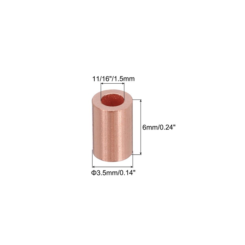 PATIKIL 1/16"/ 1.5mm Wire Rope Stop Sleeve, 50 Pack Copper