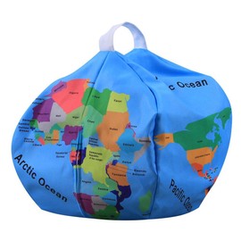 Enfudid Stuffed Animal Storage Bean Bag Chair Cover for Kids(No Filler), 26 Inch Kid Bean Bag Chair, Bean Bag Chair Cover with Zipper for Organizing Stuffed Animals (World Map)