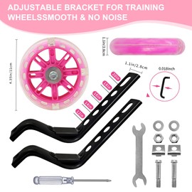 Kids Bike Stabilisers Mounted Kit, 1 Pair Pink Bicycle Mute Flash Wheels, Adjustable Stabilizers Support Wheel, Universal Cycling Training Wheels with Cross Head Screwdriver for Childs Children Bike