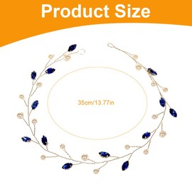 LQIOACU Headpiece Wedding Blue Headpiece Bridal Hair Vine Crystal Headband Sparly Leaf Hair Vine Part Prom Hair Accessories for Bridesmaid and Flower Girls