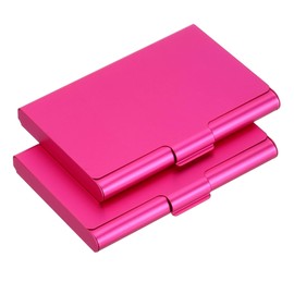 YOKIVE 2 Pcs Business Card Holder, Flip Cover Style, Keep Cards Neat, Great for Office, Home, Daily Use (Rose Red, 3.66x2.36x0.39-Inch)