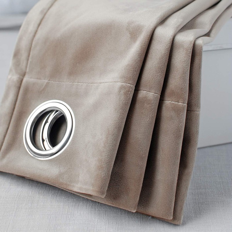 SINGINGLORY Taupe Velvet Curtains 52 x 84 Inch Blackout Grommet