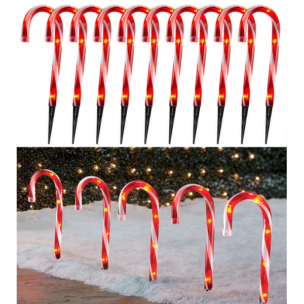 Christmas Candy Cane Pathway Makers Lights, 10inch Set of 10 Candy Canes Lights Outdoor, TIGOMOOV Candy Cane Lights Christmas Decorations Outdoor for Yard,Garden