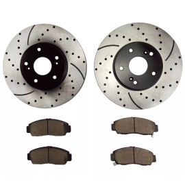 Atmansta Fits 2003 - 2010 2011 Honda Accord Front Drilled Brake Rotors and Ceramic Pads