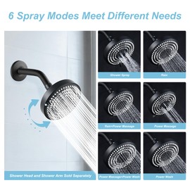 OFFO Shower Head, High Pressure Shower Head with 6 Mode, Fixed Showerheads for Strong Water Flow & Relaxing Shower Experience, Matte Black