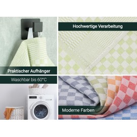 ZOLLNER Set of 5 Cotton Tea Towels in 46 x 70 cm - Super Absorbent and Robust Kitchen Towels - Washable up to 60 °C - Green Checked - Catering Quality - Oeko Tex® Certified
