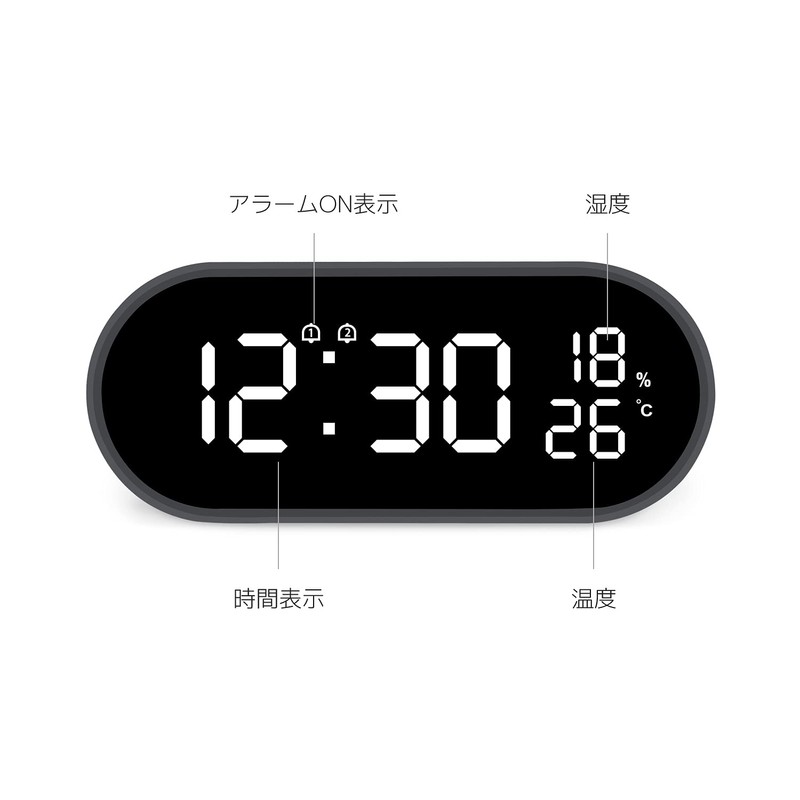 mooas ローリングポップ ミラー時計 デジタル時計 USB充電ポート搭載 透明LEDディスプレイ 明るさ調節可能 12/24時間表示モード アラーム&スヌーズのデュアル機能 温度&湿度表示