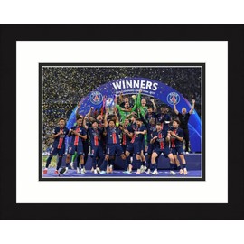 AMAZING GOODS PSG Champions League Winners Framed Photo, Black Wood Frame, 12x15 Inches, Double Matted