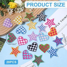 Hearts and Stars Embroidery Patches, 20 Pieces Heart Patches for Iron-on, Heart Patches for Sew on, Mini Patches for Clothes, Hats, Jacket, Jeans, Backpacks, Bag, DIY Decoration