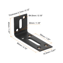 sourcing map Adjustable L Corner Braces, 4Pcs 80 x 40 x 30mm Cold Rolled Steel L Corner Code, 90 Degree Slotted Angle Brace Bracket for Furniture Mending, Black
