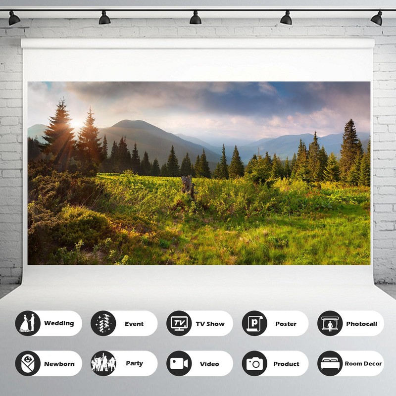 Spring Natural Scenery Background Mountains Trees Green Grass Jungle Photography