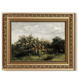 VIYYIEA Gold Framed Wall Art, Apple Tree In Bloom Canvas Print Home Decor Vintage Art Painting Picture Bathroom Wall Decor, Landscape Artwork for Living Room Bedroom Kitchen Office - 10L x 8W
