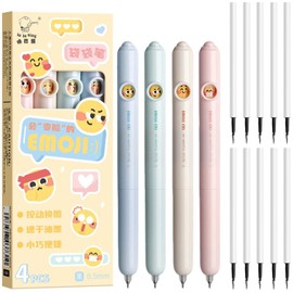 4 Pcs Retractable Gel Ink Pens, Cartoon Kawaii Cute Changing Patterns Gel Pens, 0.5mm Black ink Smooth Writing Pens Student Supplies for Girl Women Writing Journaling Taking Notes School Office