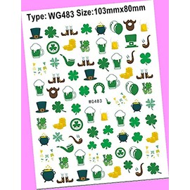 Happy St Patrick's Day Parade Leprechaun Shamrock Gold Hats 3D Nail Sticker Wg483 for Nails Design Nail Art Stickers Decals Supplies Manicure Tips Sticker Colorful for Nail Decorations
