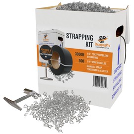 StrappingPro - Portable Strapping Kit with 3000 Feet of 1/2" Plastic Poly Strapping, 300 Steel Banding 1/2" Clip Seals, Hand Tensioner & Strap Cutting Tool - Lightweight Shipping Banding Strapping Kit