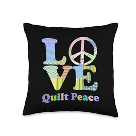 Cute Colorful Patchwork Peace Love Design Throw Pillow