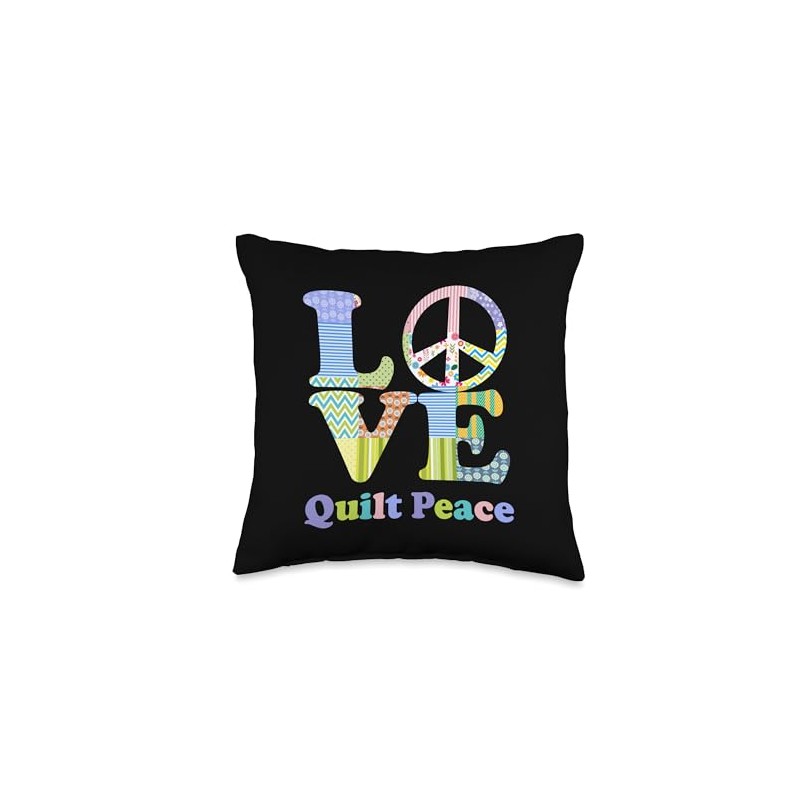 Cute Colorful Patchwork Peace Love Design Throw Pillow