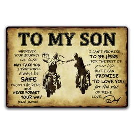 To My Son Metal Sign Dad Present To Son Sign Funny Tin Signs Vintage Wall Decor Bikers Metal Prayer Plaque To My Son Gifts From Dad Inspirational Poster Sign 8x12 Inch