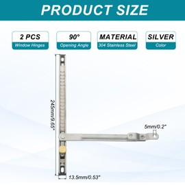 sourcing map 2Pcs Casement Window Hinges, 10" 304 Stainless Steel Adjustable Window Concealed Stay, Friction Stay Hinge, Window Latch Lock for Window Hardware Replacement, Silver